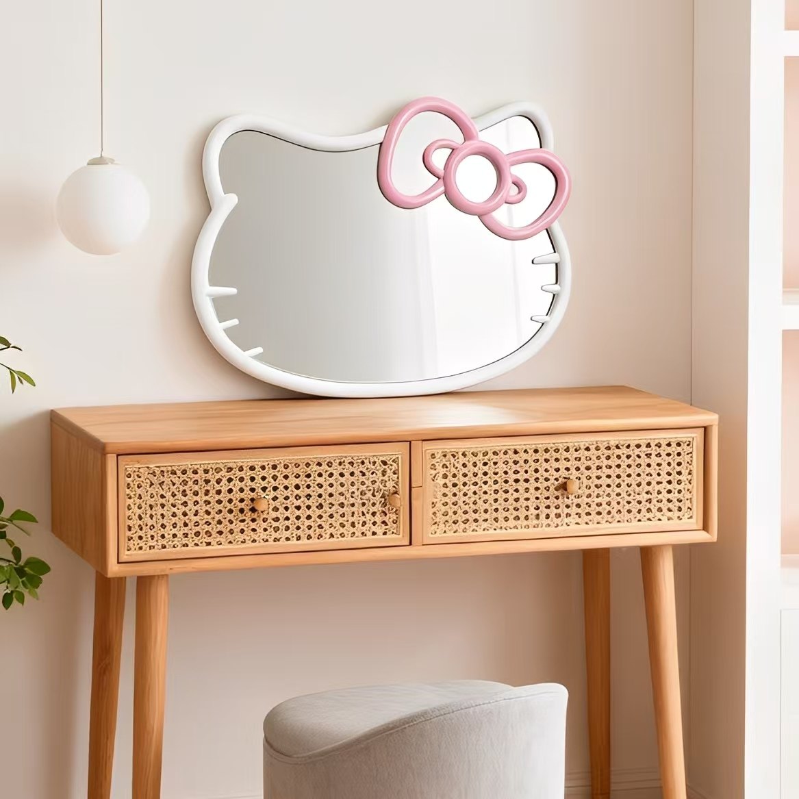 Kitty卡通化妆镜壁挂卧室梳妆镜可爱造型装饰镜儿童房智能浴室镜
