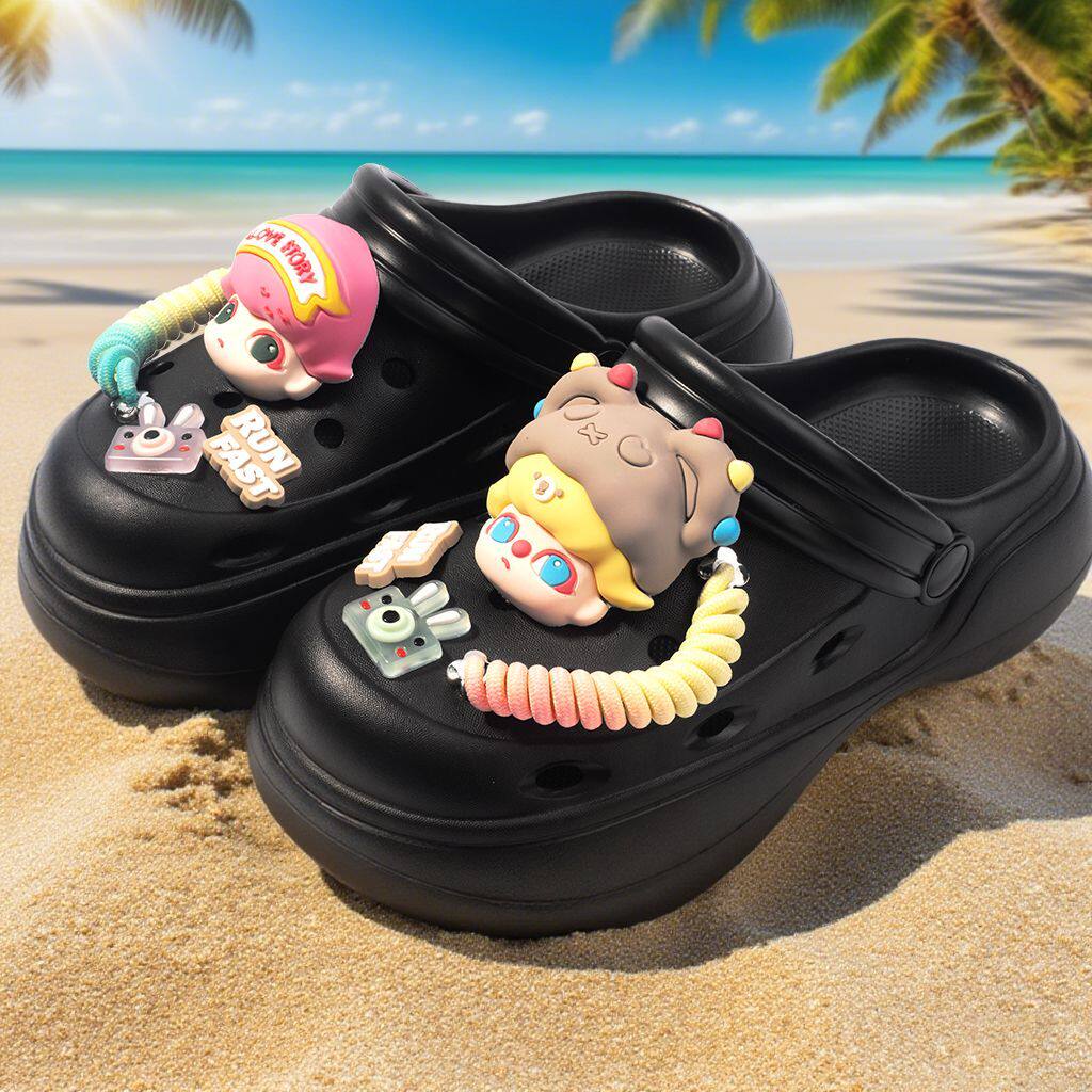 可爱泡泡卡通洞洞鞋女士夏季室内外穿厚底增高两穿防滑包头凉拖鞋