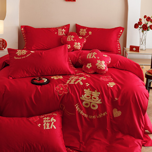 2023新款 结婚床上用品四件套高端大气高级感红色婚庆床单被套 中式