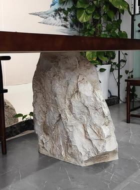 仿真石头桌脚桌腿底座定制玻璃钢摆件中式轻奢实木大理石创意支撑
