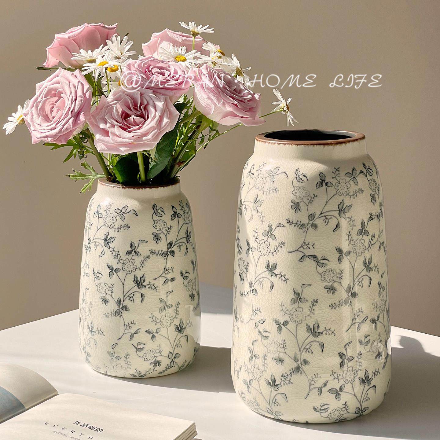 新古典法式复古碎花陶瓷花瓶水培插花鲜花客厅家居装饰摆件高级感,家居饰品,花瓶,淘宝优惠券,粉丝福利购,淘宝优惠卷