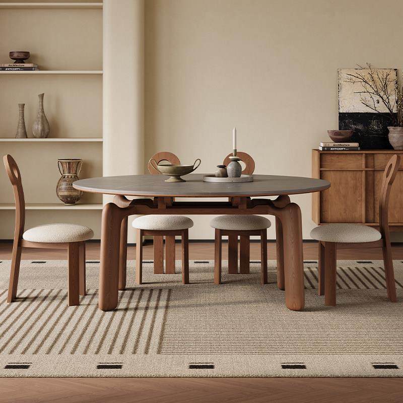 可伸缩圆形岩板实木餐桌椅高端小户型方圆两用多功能折叠侘寂风桌,住宅家具,岩板餐桌,淘宝优惠券,粉丝福利购,淘宝优惠卷
