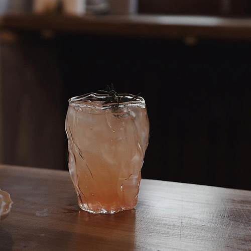 Lovely【包邮】手工吹制冰川褶皱感韩式家用耐热玻璃水杯咖啡杯