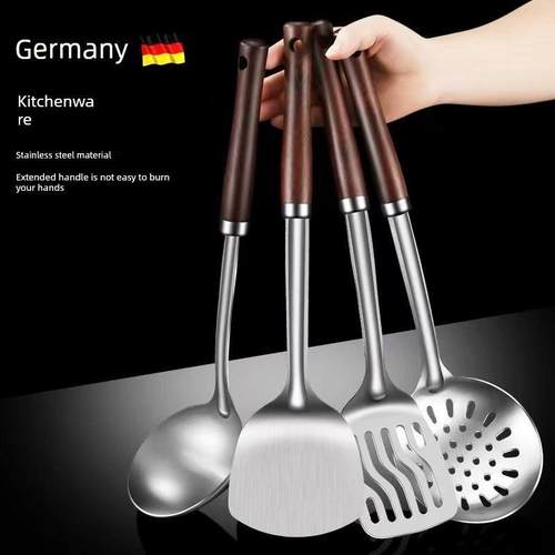 不锈钢锅铲炒菜勺专用厨房炒菜铲子家用木把煎铲炒勺炒铲长柄锅勺