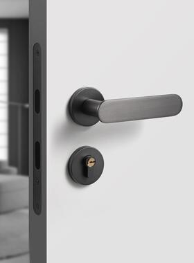 极简卧室门锁室内木门磁吸静音机械房门锁灰色房间家用分体门把手