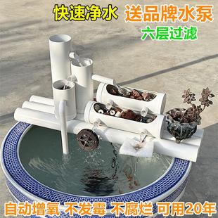 圆形圆柱净水小鱼缸过滤器三合一养鱼水泵循环水系统陶瓷流水圆型