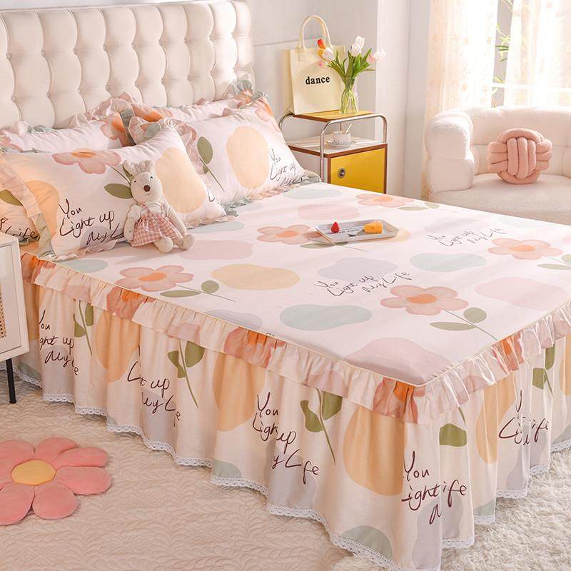 全棉床裙单件 花边防滑花卉简约风单人双人加厚床套1.8m纯棉床罩,床上用品,床裙,淘宝优惠券,粉丝福利购,淘宝优惠卷