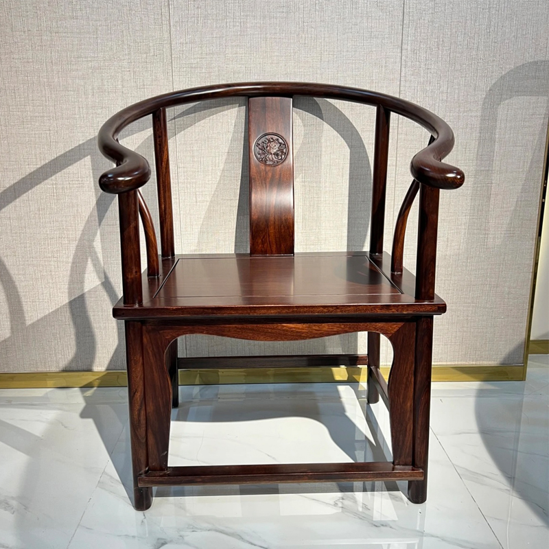 榫卯结构实木乌金木圈椅 新中式禅意休闲扶手椅 原木风格太师椅