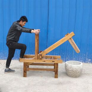 特大号脚踏实木架老式打糍粑石臼机家用脚踩木锤艾绒锤辣椒石窝子