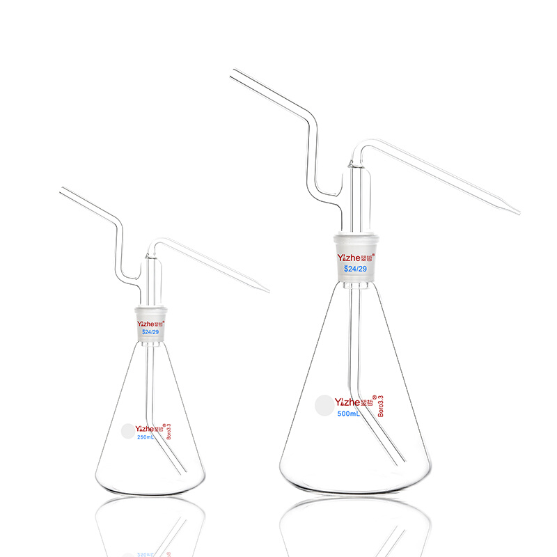 翌哲牌实验室洗瓶玻璃三角气体洗瓶250 500 5000ml锥形标口洗涤