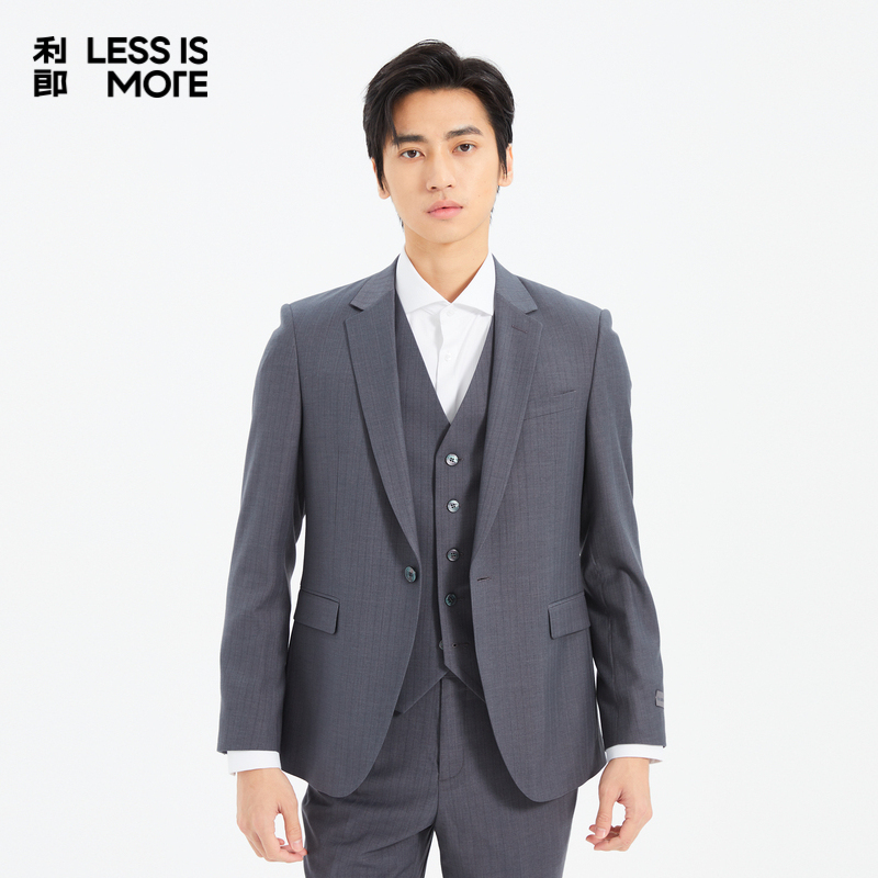 【混纺TR暗条纹】利郎奥莱西服套装2025秋季三件套时尚修身西装男