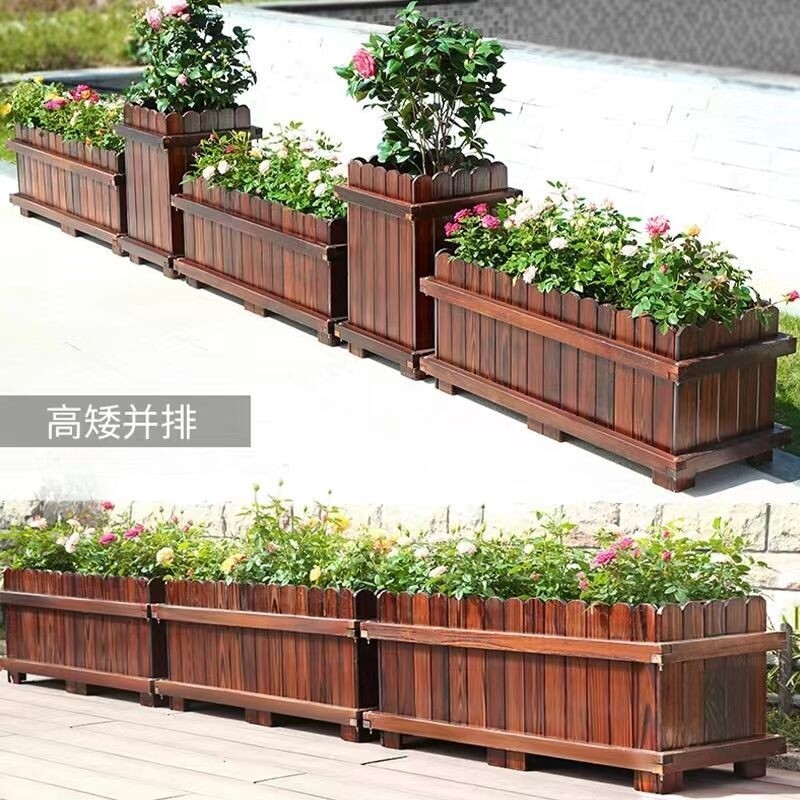 厂家直销工程长方形种菜防腐木箱花盆