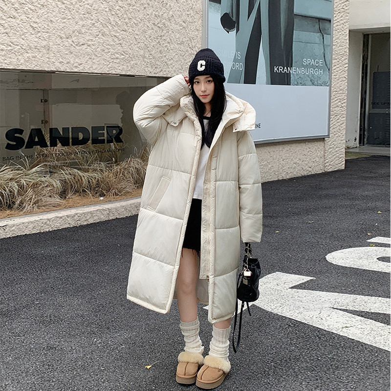 鸭鸭2025年新款美式街头羽绒棉服女宽松过膝长款显瘦时尚韩版外套