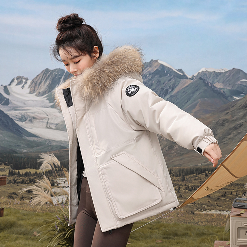 鸭鸭羽绒棉衣女冬季2025新款大毛领工装加厚百搭冲锋衣棉袄派克服