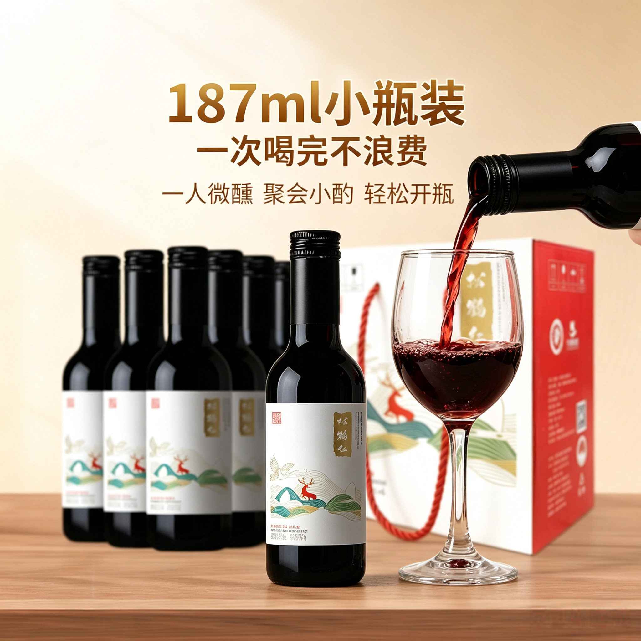 宁夏贺兰山东麓葡萄酒干红经典赤霞珠整箱红酒6支迷你小瓶装官旗