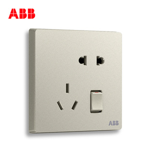 ABB轩致香槟银纯平无框86型一开五孔带开关墙壁电源插座AF225