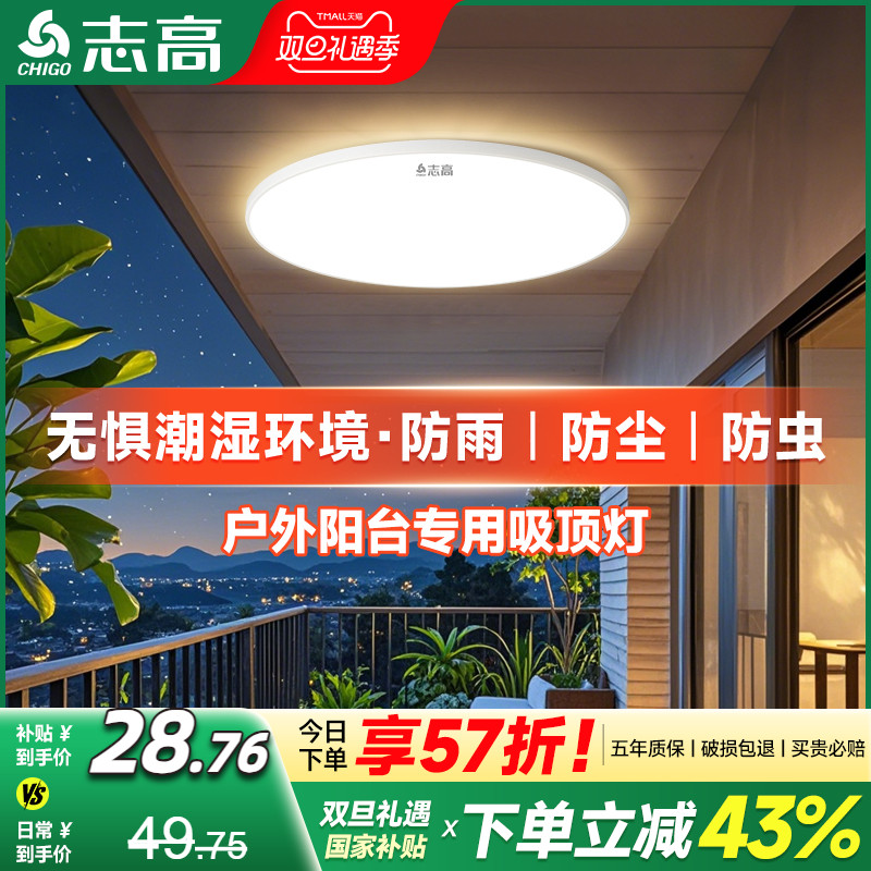 志高阳台专用防虫防尘防潮吸顶灯
