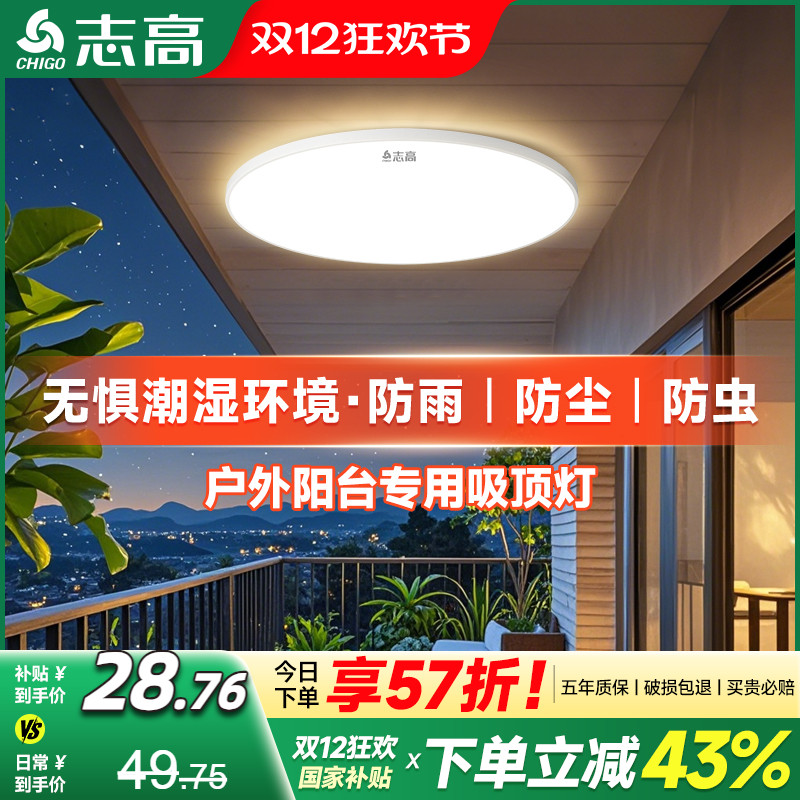 志高阳台专用防虫防尘防潮吸顶灯