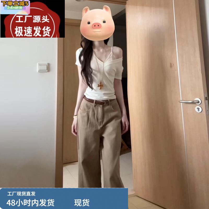 纯欲辣妹白色v领短袖T恤女夏季2025新款修身收腰性感气质短款上衣