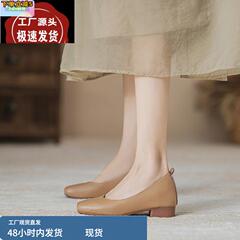 裸色高跟鞋女秋冬内增高女鞋5cm坡跟瓢鞋不累脚超软小羊皮单鞋33