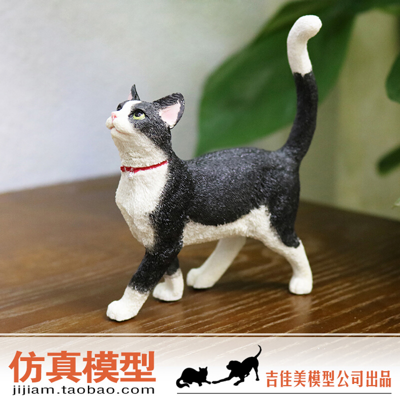 吉A厂家直销黑奶牛猫仿真猫咪模型车载摆件树脂工艺品