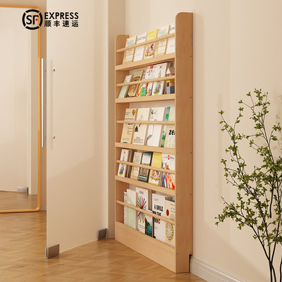 门后书架超薄极窄一体挂墙儿童实木杂志绘本架壁挂超窄靠墙收纳柜