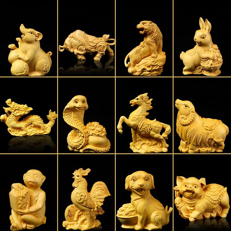 厂家 黄杨木雕十二生肖鼠牛虎兔龙蛇马羊猴鸡狗猪摆件动物