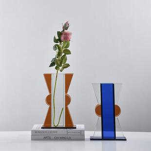 现代鱼蓝色亚克力花瓶个性时尚怪异奇型花瓶样板房样板间设计