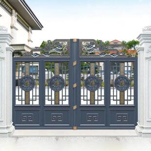 北欧轻奢铝艺庭院别墅大门护栏围栏扶手电动伸缩门智能遥控双开门