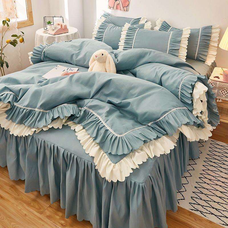 K15床裙四件套公主风双层花边被套床单枕套三件套家居韩版床上用