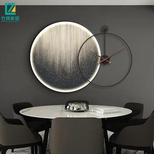 抽象餐厅装饰画带灯组合现代简约饭厅餐桌挂画轻奢风圆形led灯画