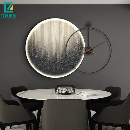 抽象餐厅装饰画带灯组合现代简约饭厅餐桌挂画轻奢风圆形led灯画