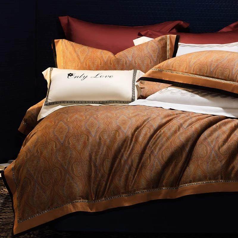 轻奢140支长绒棉四件套全棉提花欧式刺绣高端纯棉被套1.8床上用品