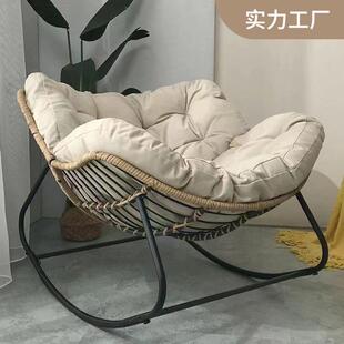 北欧藤编鸟窝摇椅日式懒人摇椅多功能藤编休闲椅米白色橙色绿色