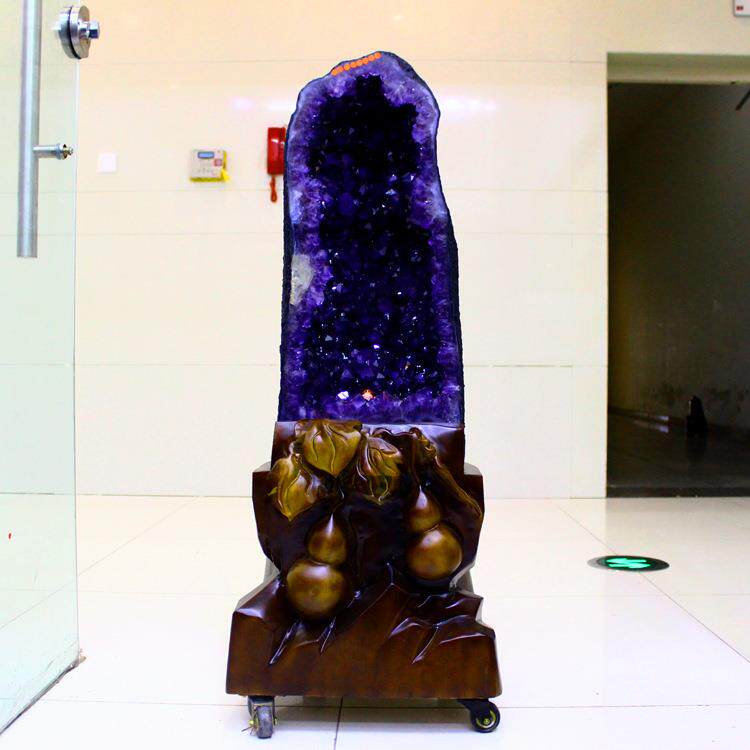 福寿天然紫水晶洞摆件紫晶洞玛瑙洞水晶洞原石钱袋子摆饰