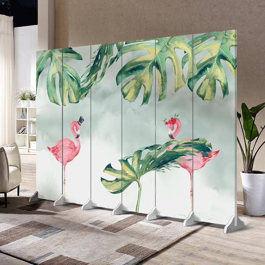 屏风隔断客厅办公室可折叠移动北欧风火烈鸟卧室防水防透小户型