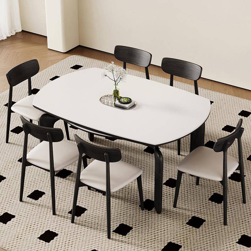 轻奢实木岩板餐桌家用小户型方圆两用诧寂风圆形伸缩折叠纯白餐桌