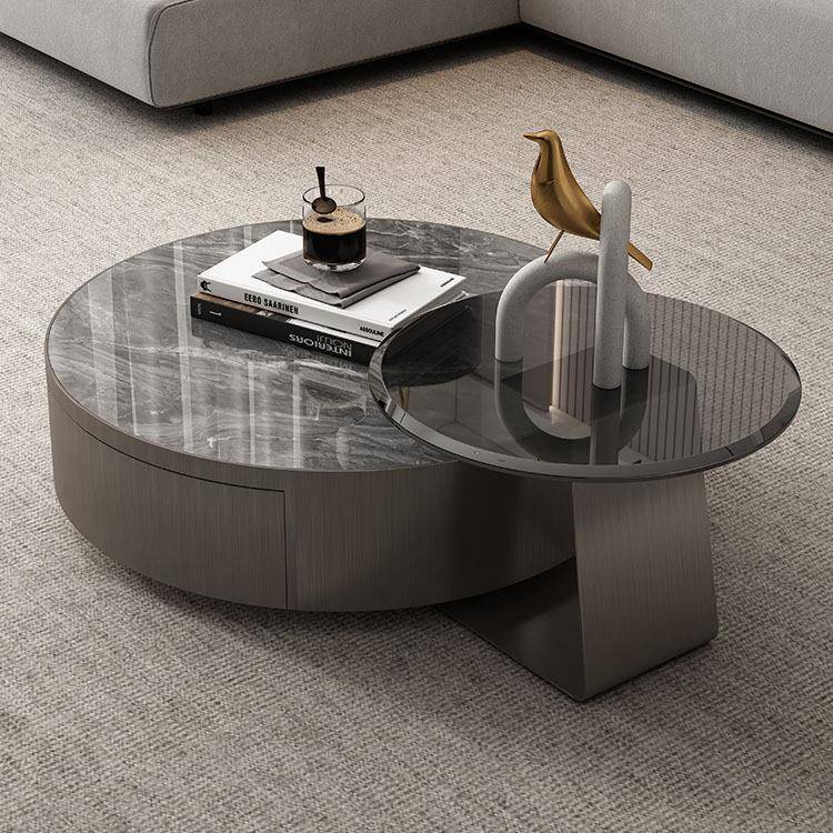 意式轻奢不锈钢带抽屉客厅小户型简约网红设计师子母组合圆形茶几