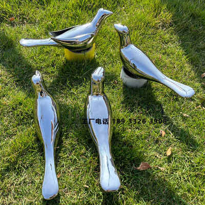 不锈钢小鸟雕塑摆件户外镜面鸽子抽象金属镂空动物海鸥装饰定制