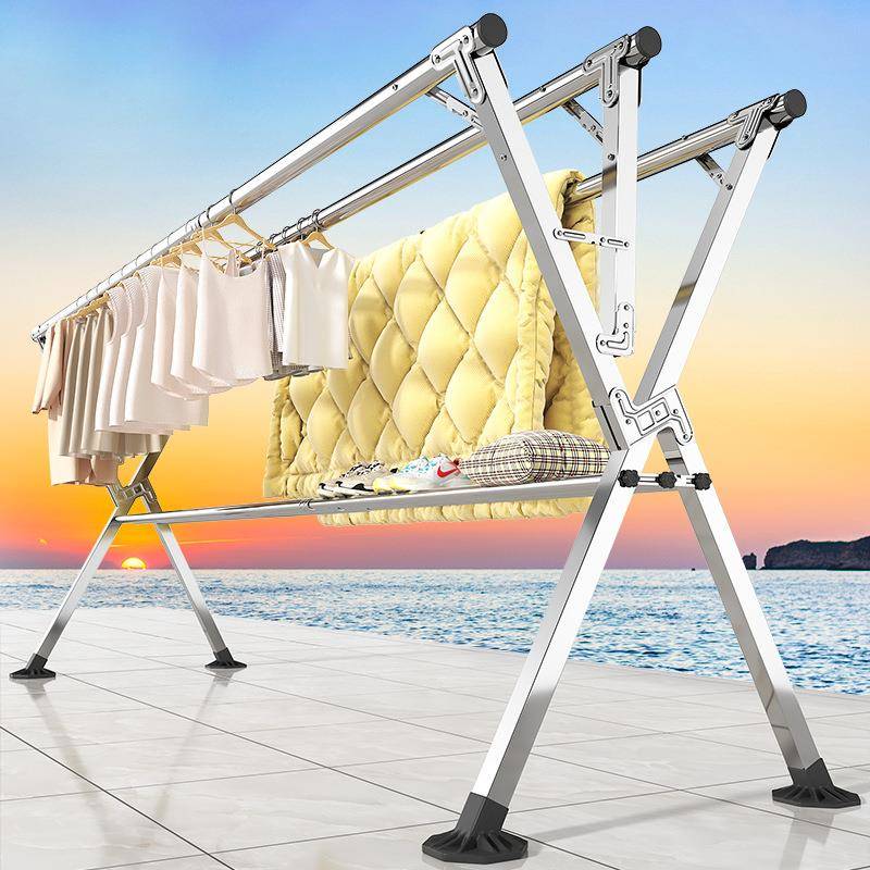 特粗28MM晾衣架落地家用阳台卧室不锈钢折叠凉伸缩杆式晒被子神器