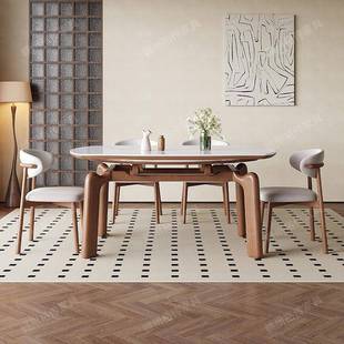 全实木岩板餐桌椅组合可伸缩现代简约家用小户型可折叠橡木饭桌椅