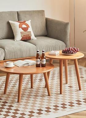 北欧全实木茶几组合圆形小户型日式简约客厅樱桃木边几角几小茶桌
