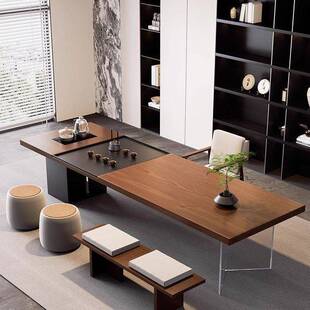 茶桌实木内嵌烧水壶一体老板办公室泡茶桌高级感轻奢整套茶桌