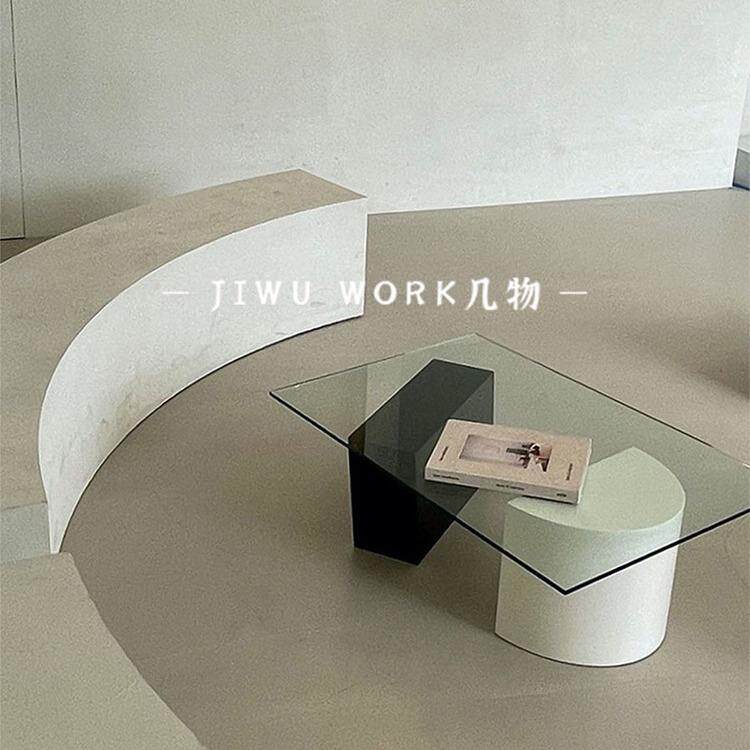 黑白色搭配简约长方形客厅茶几钢化玻璃家用高级感小户型茶几桌