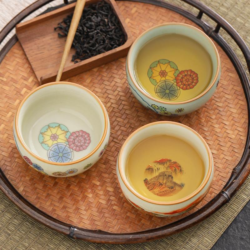 米黄汝窑个人专用普洱品茗杯茶盏