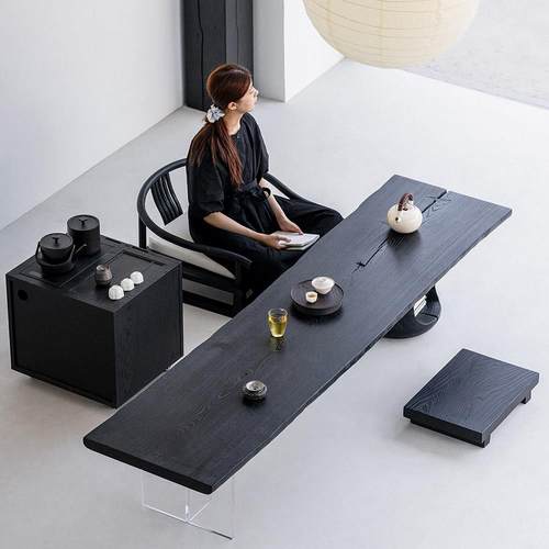 叁几 侘寂风实木茶桌家用小茶台白蜡木榻榻米桌子矮桌阳台泡茶桌