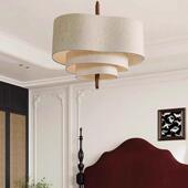 日式 布艺卧室吊灯创意中古茶室客厅主灯 侘寂风酒店餐厅民宿灯法式