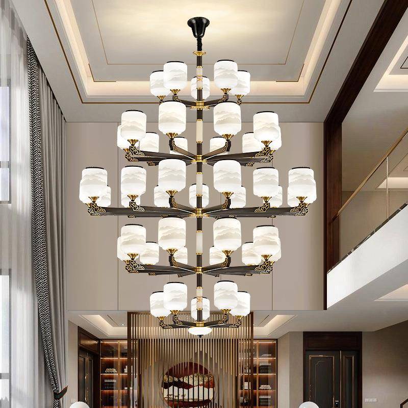 新中式全铜吊灯客厅吊灯餐厅卧室别墅复式楼梯挑空层大灯全屋灯具