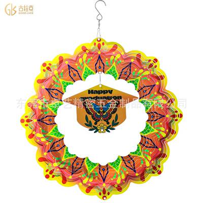 跨境新品3d风铃风转学士帽不锈钢毕业季花环挂饰庭院装饰graduate