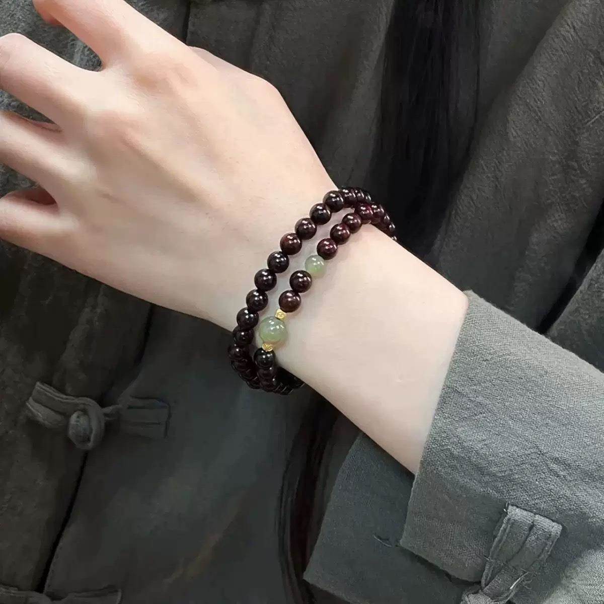 中式素圈招财手串女国风文艺双层叠戴手链情侣设计感闺蜜甜美手饰